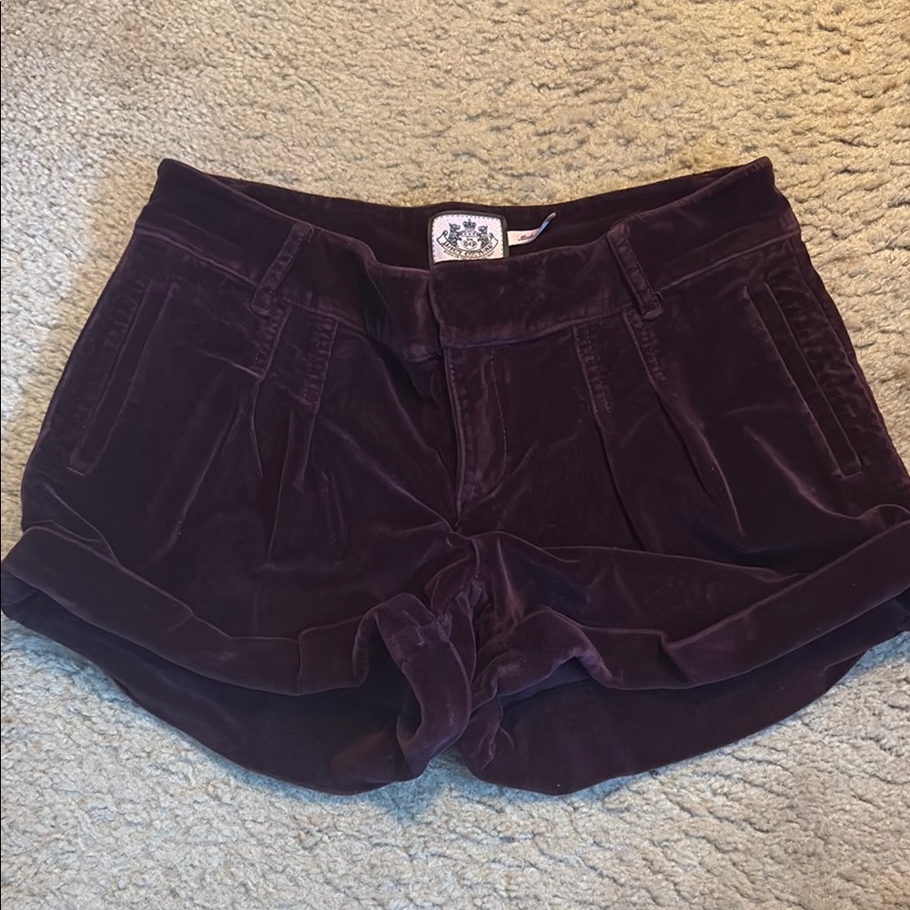Juicy Couture low rise Velvet Shorts in Rich Plum